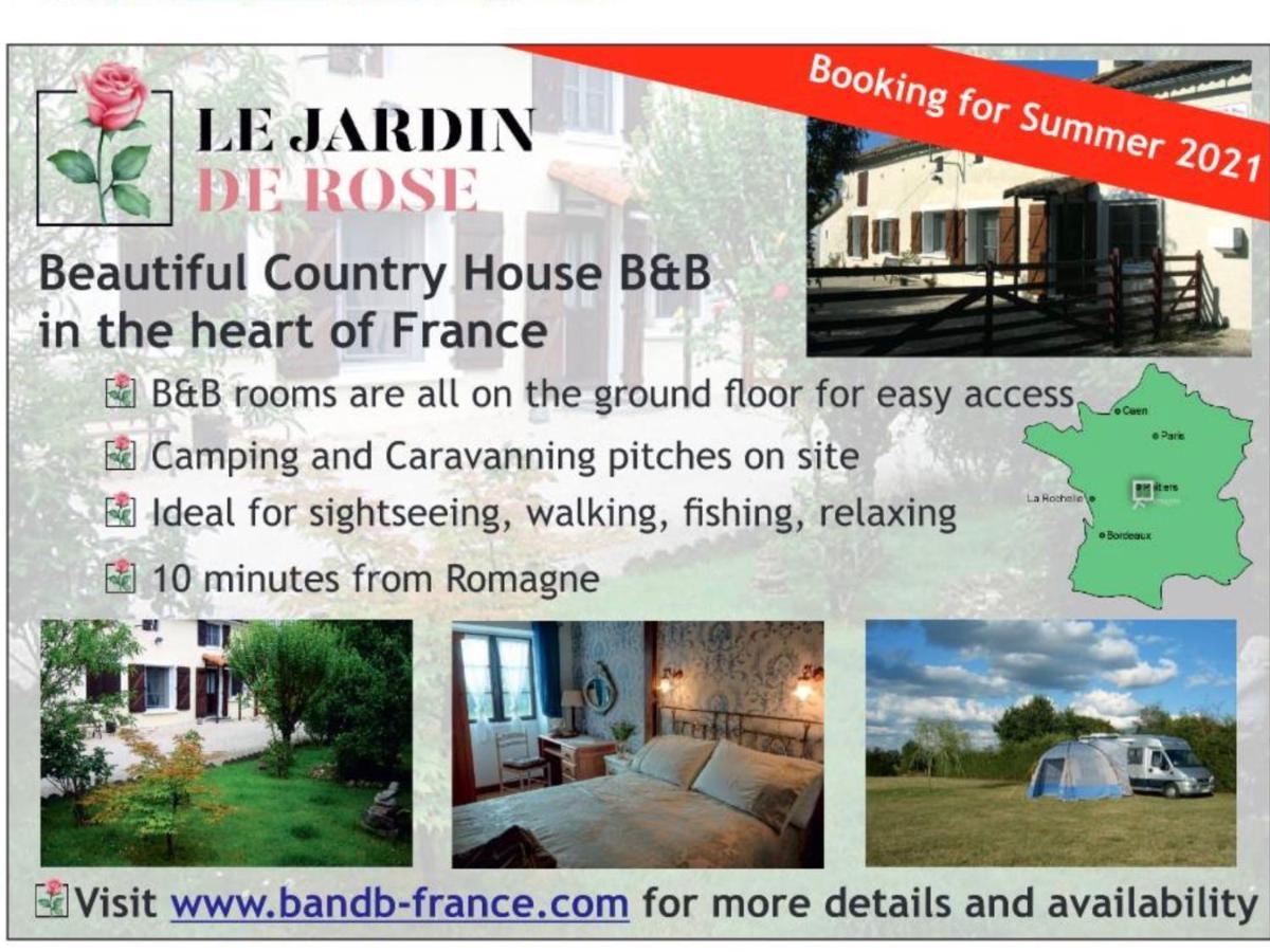 Bed and Breakfast Le Jardin De Rose 24 Feuillebert Romagne 86700 Экстерьер фото